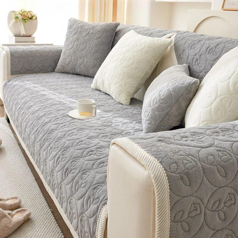 Thicken Plush Flower Sofa Cushion Winter Warm Sofas Towel Anti-slip Universal Couch Covers Pets Kid Soft Blanket Living Room