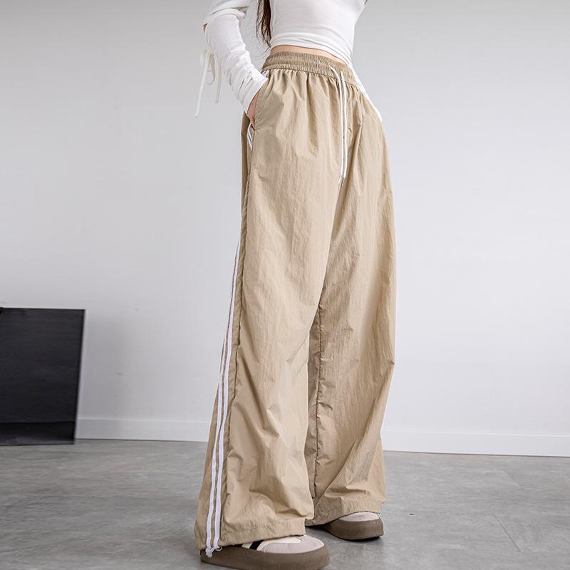 Ice Silk Quick-drying Work Pants for Women In Summer Dopamine Loose Casual Striped Thin Sports Wide-leg Paratrooper Pants