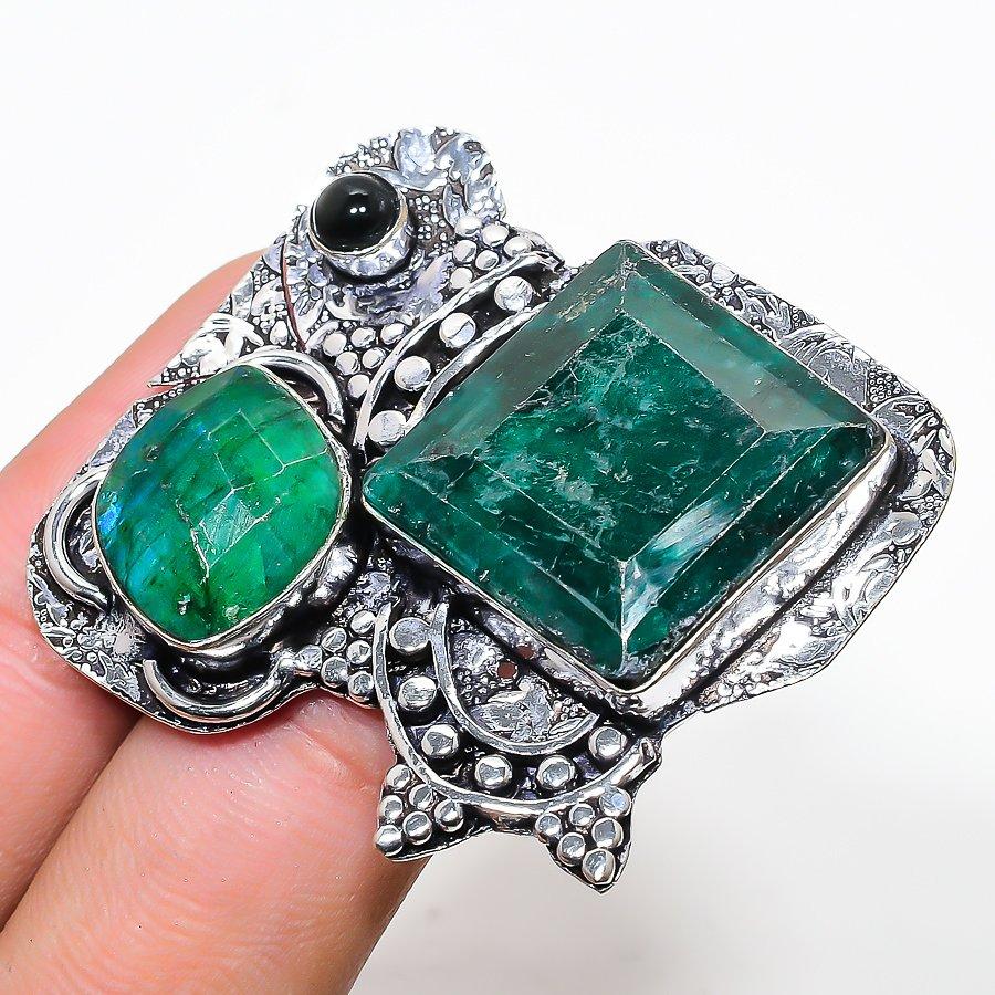 

Изумруд(Смоделированный) Кольцо из стерлингового серебра 925 пробы с драгоценным камнем оникс, размер 9 I4S06