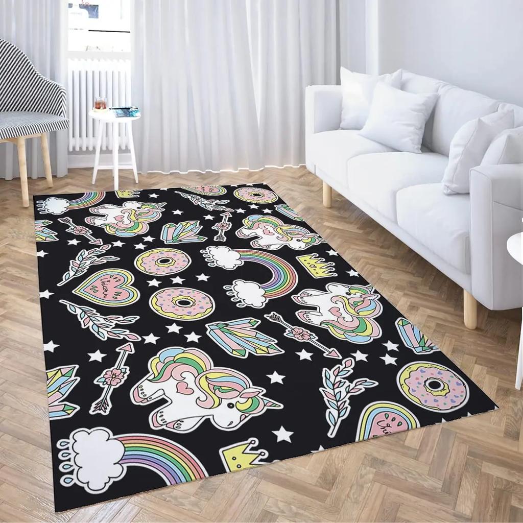 Cartoon Niedliches Einhorn Bereichsteppich Rosa Rose Glänzender Teppich Fantasie Tier Fußmatte Regenbogen Matten Wohnzimmer Kinderzimmer Türvorleger