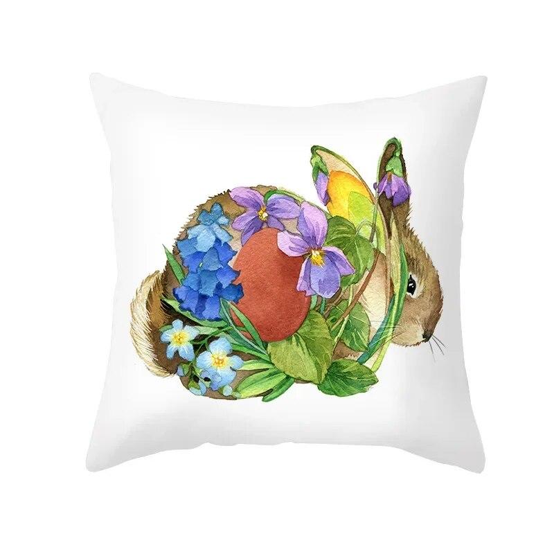 Spring Home Decor Cushion Cover Happy Easter Eggs Rabbit Decorative Pillow Covers Flowers Bunny Printed Throw Pillowcase 45x45cm