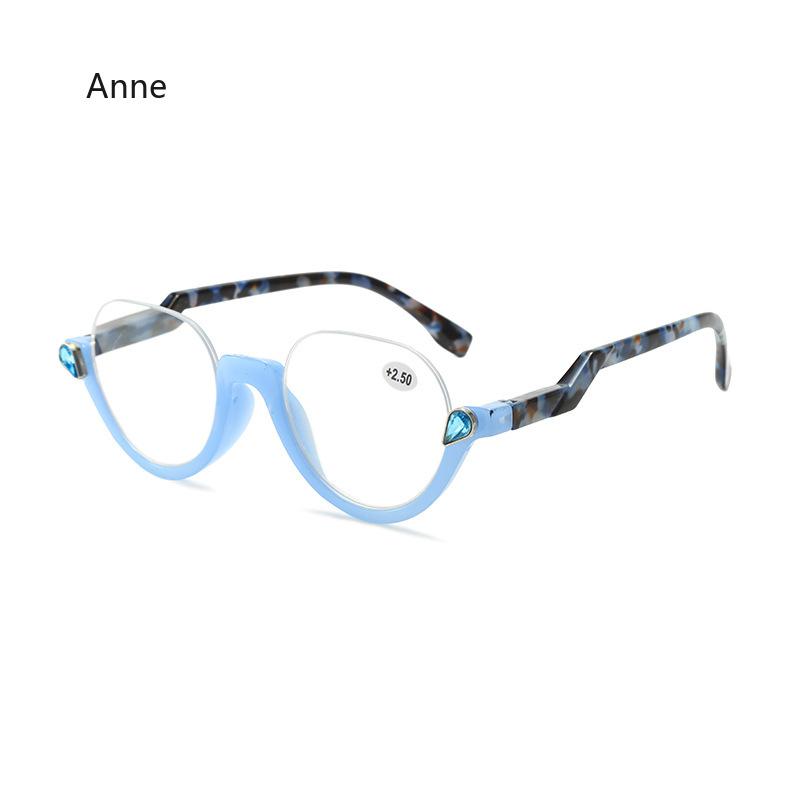 

Очки для чтения с полуободковой оправой, инкрустированные бриллиантами, для женщин, оптические очки из смолы против синего света для пресбиопии, очки с прогрессивными линзами для женщин 2.5