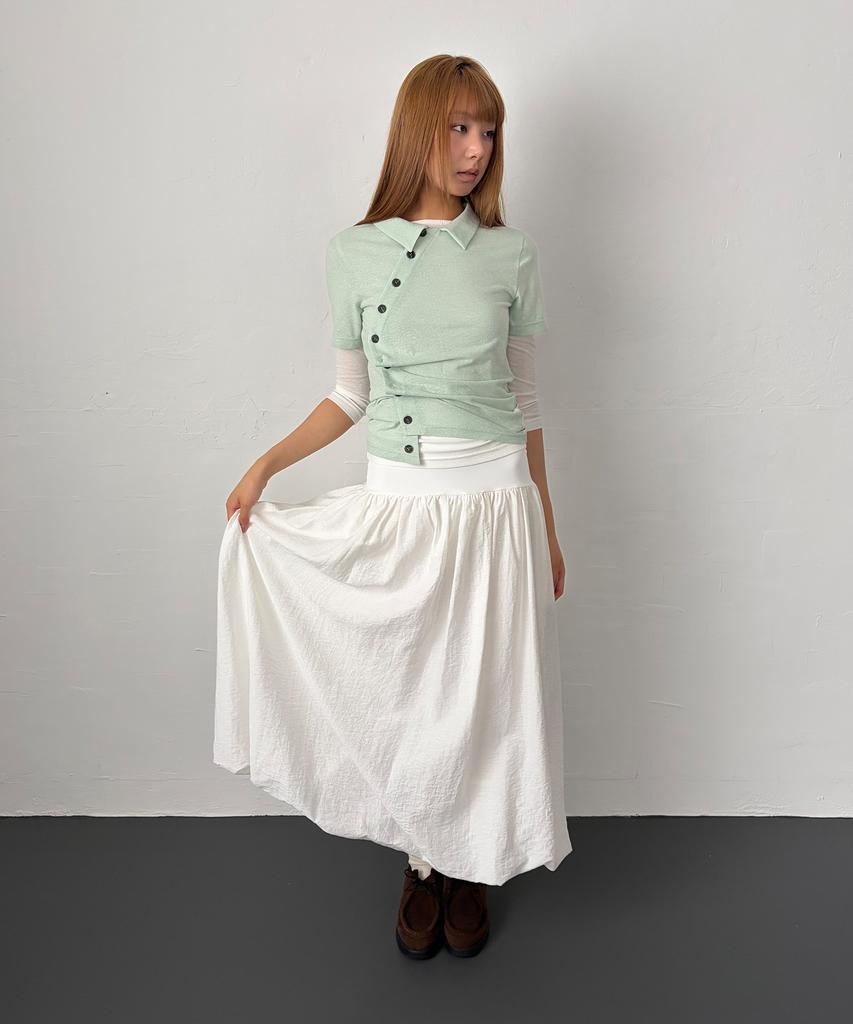 Chix Nylon Linen Voluminous Shirred Balloon Long Skirt White