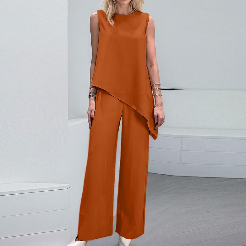 

ZANZEA Женские топы без рукавов с неровным низом и брюки Летние костюмы-двойки 5XL красный/оранжевый