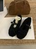 Beautiful cute fluffy shoes women's 2025 new bow flat bottom thickened Mary Jane velvet warm lamb wool single shoes