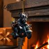 Acrylic Flat Pendant Puppy Riding Motorcycle Car Pendant 2D Rearview Winter Holiday Decor Mirror Hanging Charm Christmas Decoration Auto