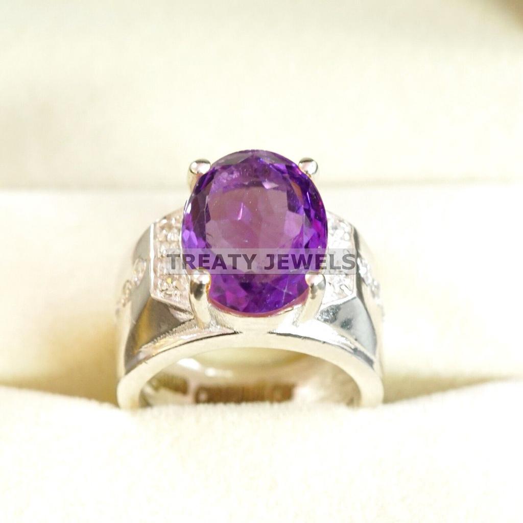 Amethyst Oval Cut Gemstone With 925 Sterling Silver Ring For Men's #A689 JL375658873805