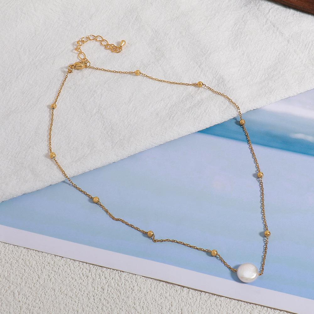 Hot-selling European and American popular ultra-fine stainless steel collarbone chain fashion light luxury baroque pearl pendant necklace