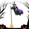 Halloween Props Hovering Witch Lights Prop Fun Costumes Flying Scary Witch Broom Wizard Decor for Garden Yard Lawn Indoor