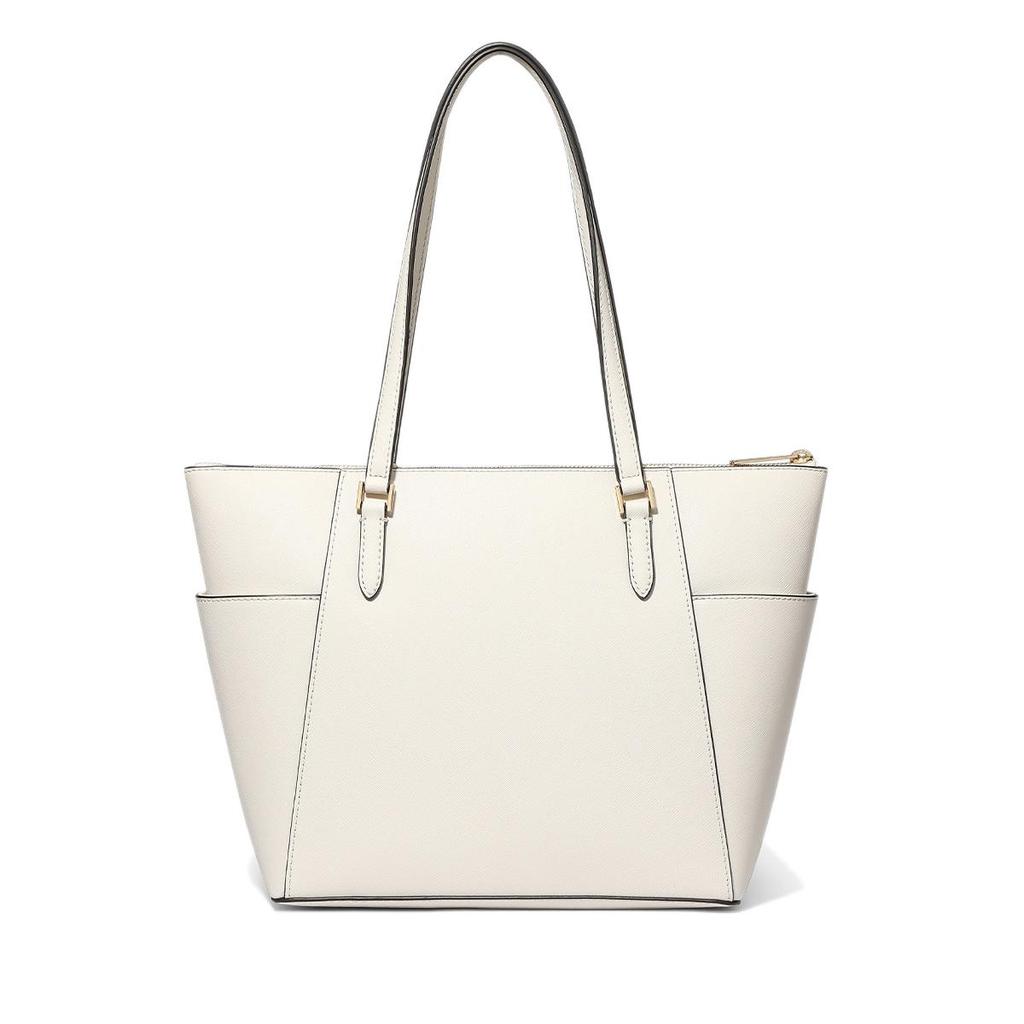 Michael Kors MK Charlotte Letter Logo Pendant Solid Color Leather Tote Shoulder Bag Large Women Tote Bags Cream 35T0GCFT7L-289
