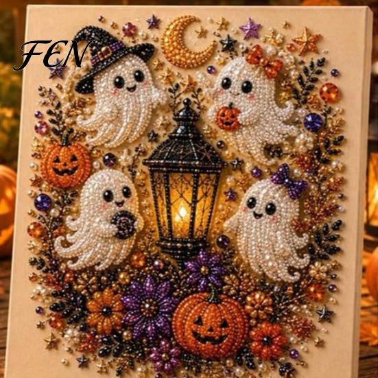 Nicht gruselige Halloween-Deko-Projekte, Perlenmalset, Süßer Geist 3D-Kunst-DIY, Gemütliches Herbst-Hausdeko-Set für Erwachsene, Weihnachtsbasteln Festlich