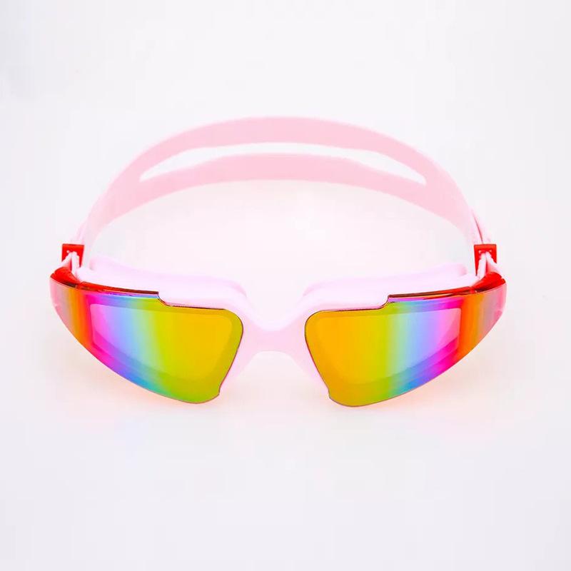 

Swimming goggles waterproof and anti-fog PC high definition eye protection large frame electroplated swimming glasses adult swimming goggles рожевий
