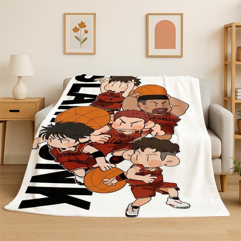 

Retro Slam Dunk Basketball Anime Cartoon Flannel Blanket Soft Warm Throw Blanket for Bedroom Living Room Bed Travel Picnic Gift 75x90cm