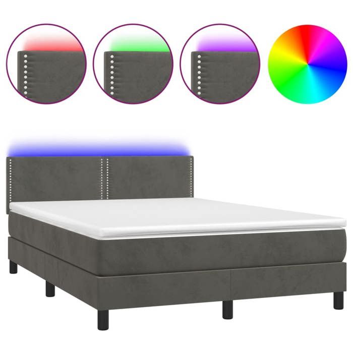 Exclusive House - Slatted Bed Base with LED Mattress Dark Grey 140x200 Cm