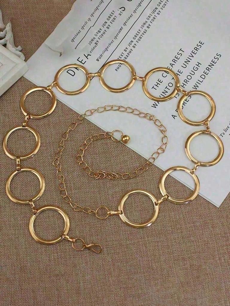 1pc Personality Geometric Circle Single Layer Body Chain, Simple Punk Metal Waist Chain Women