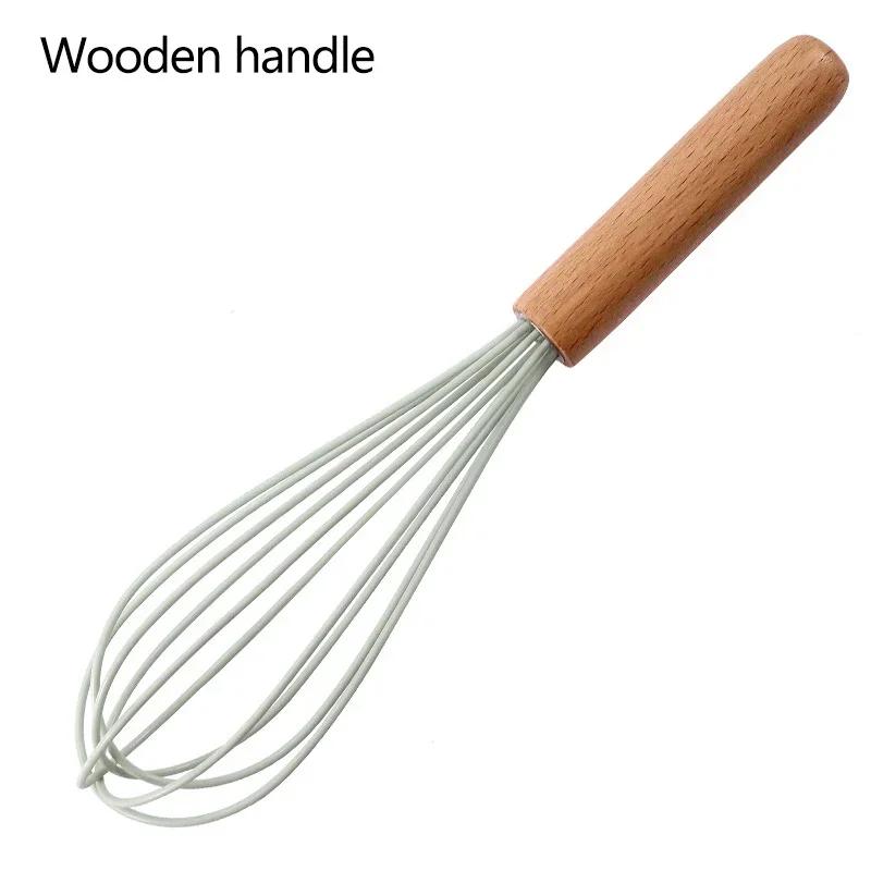 Silicone Manual Egg Beater Wooden Handle Egg Whisk Manual Egg Mixing Stirrer Kitchen Egg Tools Cream Blending Baking Gadgets