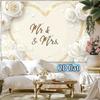 2D Flat Printing Mr & Mrs White Rose Background Cloth for Wedding