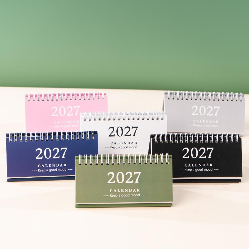 1Pcs 2027 Mini Coil Standing Desk Calendar Waterproof Page Flip Planner for Office Workers Daily Task Management