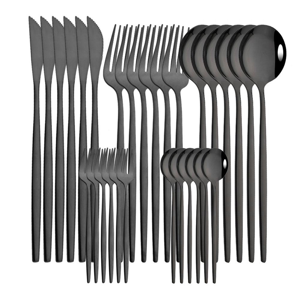 30pcs Gold Dinnerware Set Stainless Steel Dinner Knife Fork Coffee Spoon Teaspoon Flatware Dishwasher Safe Kitchen Tableware Set