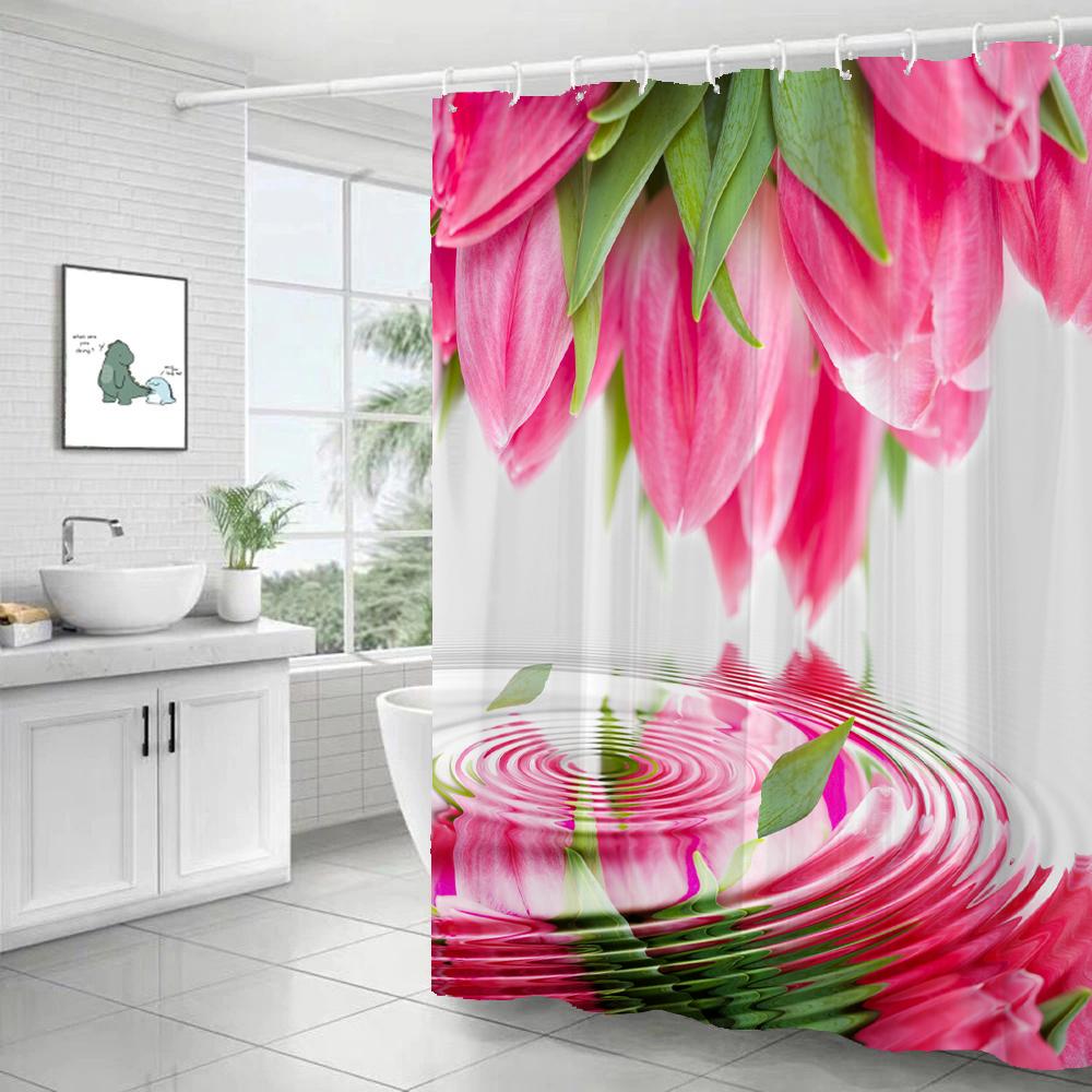 

Beautiful Tulip Rose Flowers Shower Curtain Bathroom Curtains Nature Flower Waterproof Polyeste Fabric Bathtub Decor With Hook W60H190(CM)-1 Pcs