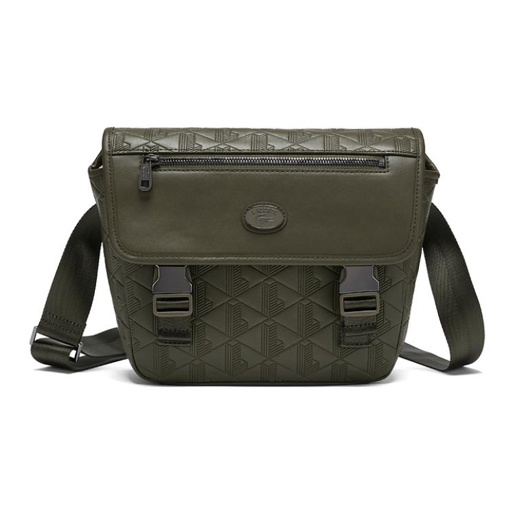 Lacoste Retro Casual Fashion Versatile Leather Shoulder Crossbody Bag Men bags Dark-Yellow Green NH4655MR-062 Earth Green