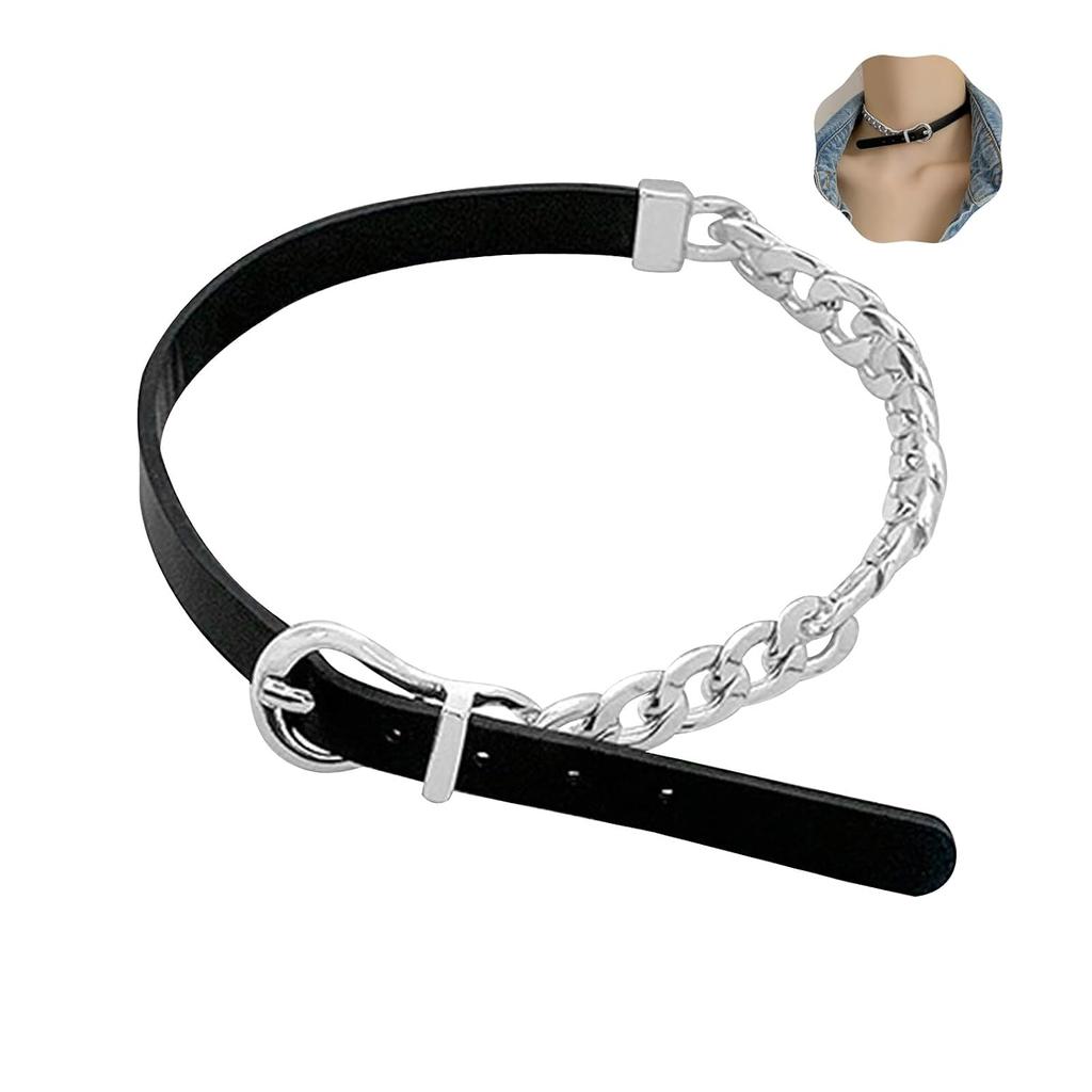 2way Choker Ladies Leather Alloy Black Necklace Collar Human Slim Sexy Accessory Punk Style Harajuku Underground Stylish Fashion Cosplay Goth Women