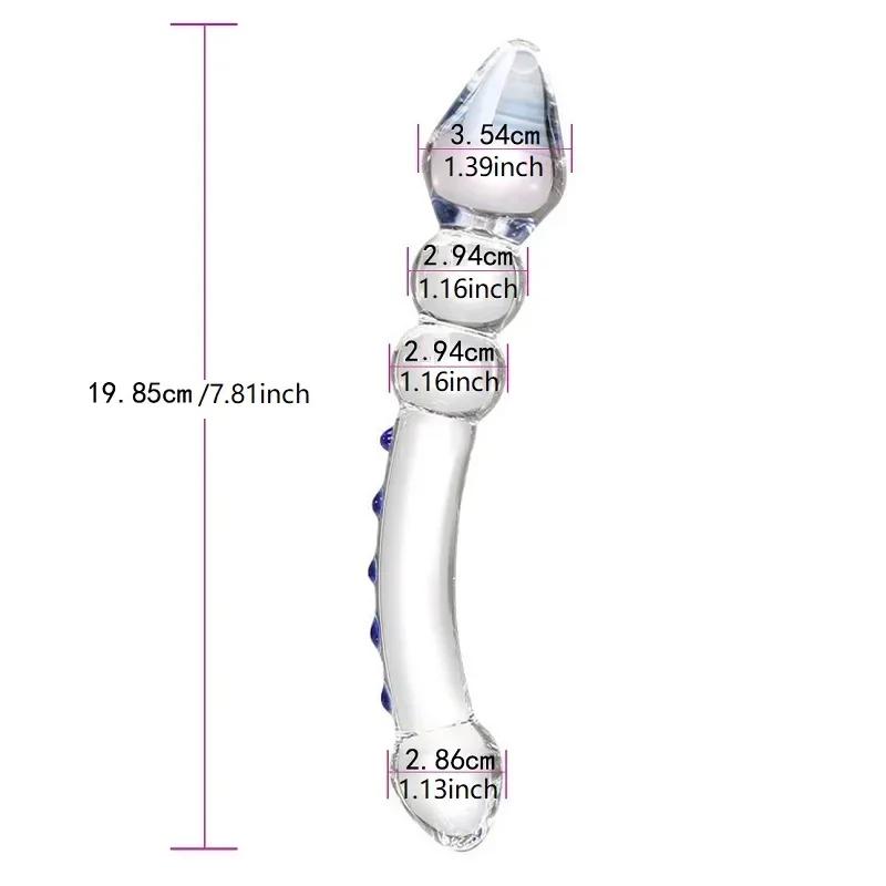 Double Ended Crystal White Pyrex Glass Dildo Artificial Penis Granule Spiral G Spot Massager Adult Game Sex Toys for Woman Gay