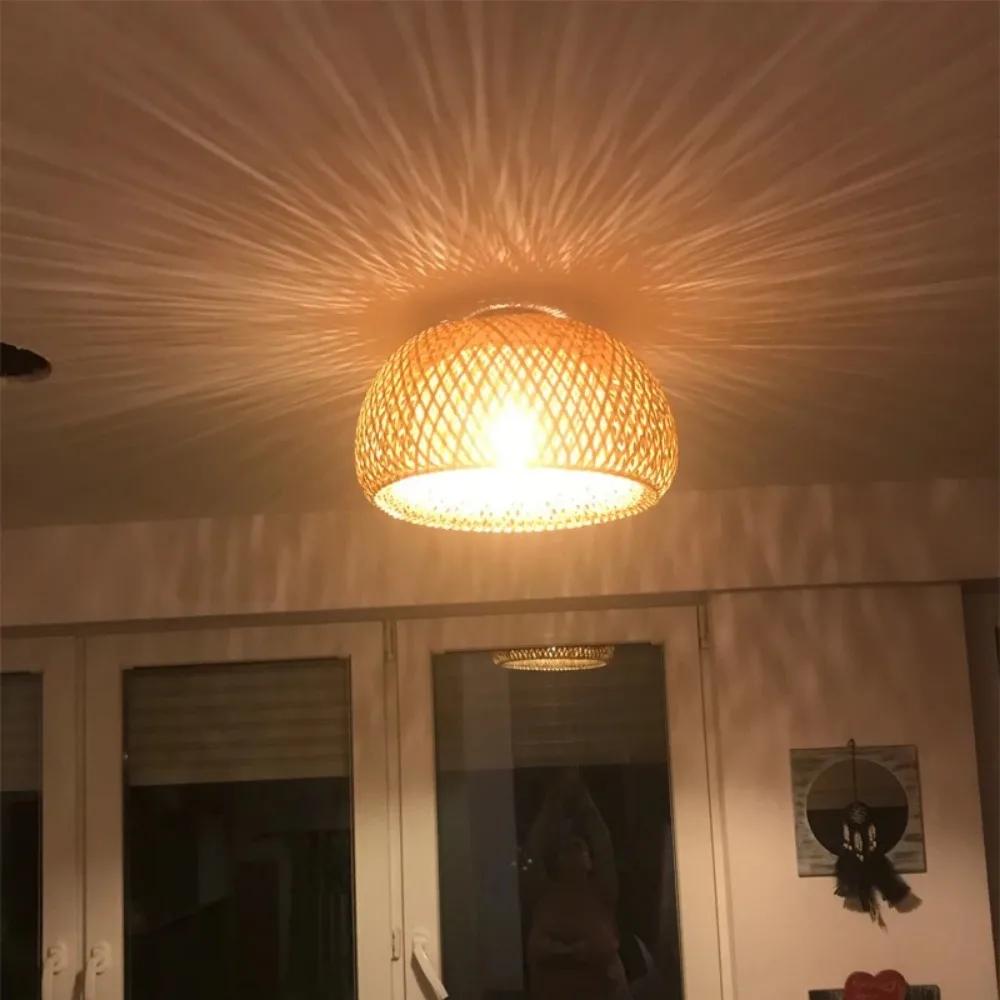JOYINLED Handwoven Bamboo Ceiling Lamp, Natural Rattan Flush Mount Light Asian Rustic for Tea House Cafe Living Room Bedroom Lig