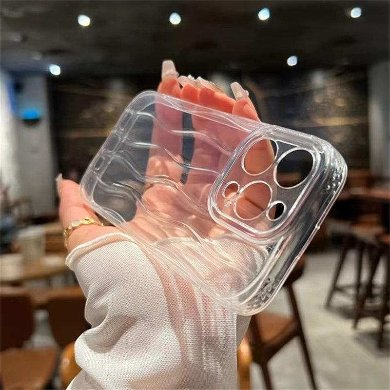 Husa de telefon transparenta cu ondulare de apa moale pentru iPhone 11 12 13 14 15 Pro Max Husa de protectie din silicon rezistenta la socuri