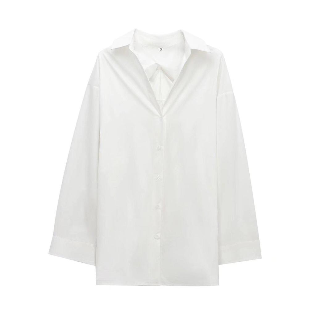 2024 Winter New Women's Fashion: European & American Style Pleated Back Loose Shirt