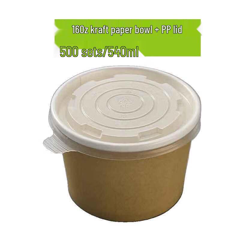 Homeglen 16oz Kraft Disposable Round Paper Bowls with Lids