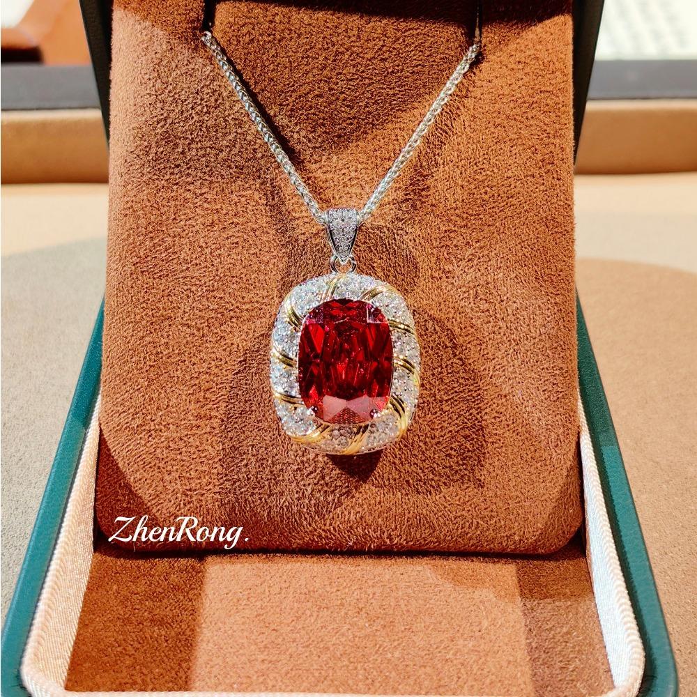 Chinese Red Women Jewelry Set Luxury Gold Necklace Champagne Stud Earrings High Carbon Diamond Ring Gemstone Fashion Gift
