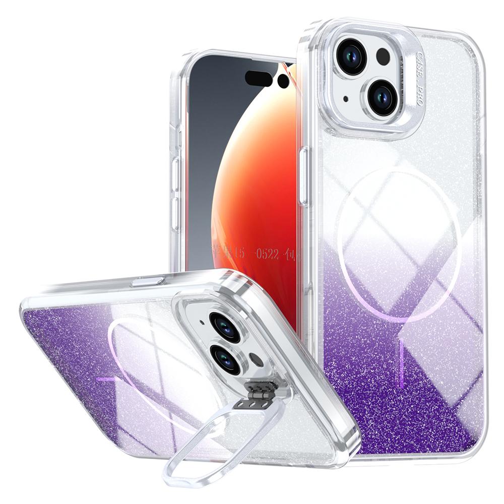 For iPhone 15 Magnetic Case Gradient Glitter Shockproof TPU PC Phone Cover Compatible with MagSafe