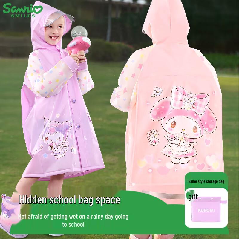 Hello Kitty Girls Waterproof Raincoat with Schoolbag Slot XL