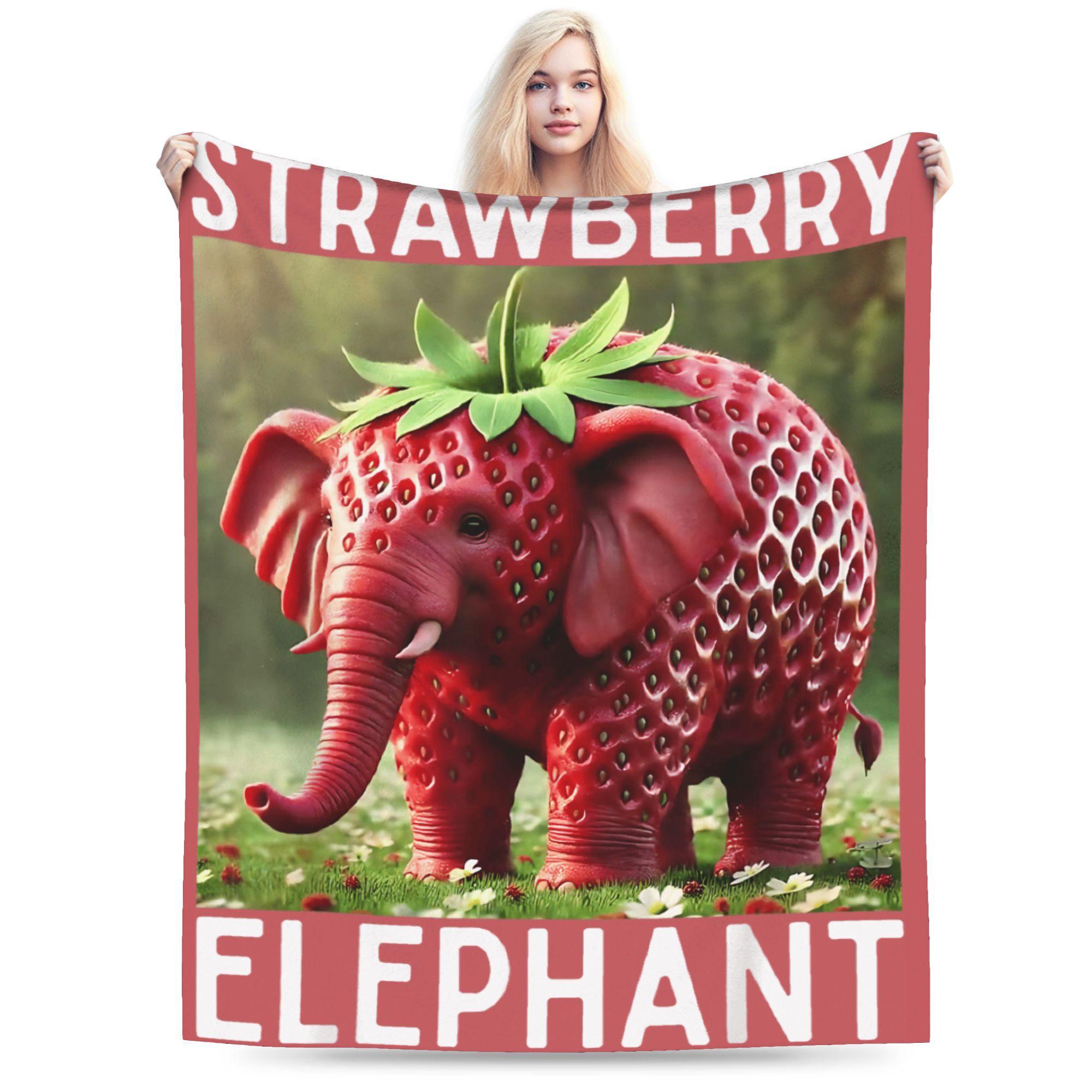 Tinika Chen Unisex Strawberry Elephant Italian Brainrot Meme Super Soft Blanket Airplane Plush Throw Blanket Flannel Bedspread Sofa Bed Cover