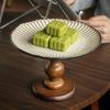 Retro Wooden Fruit Plate High-Footed Tray Household Ceramic Pastry Fruit Plate Housewarming New Home Ornament Export