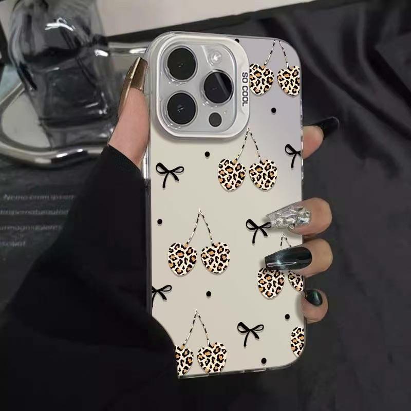 Leopard Print Cherry iPhone Case for 14 Pro, 15 Pro, 16 Pro Max, and 17 Models. iPhone 11