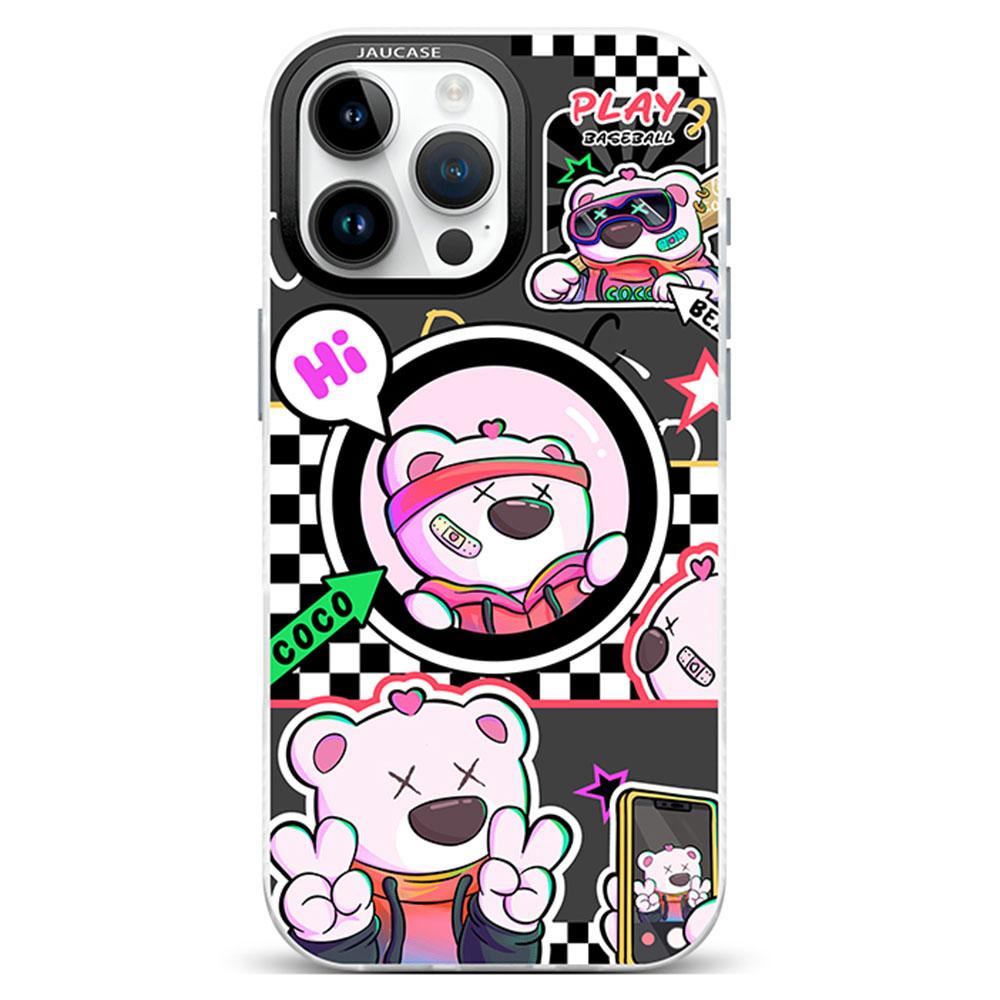 JAUCASE For iPhone 16 Pro Case Compatible with MagSafe Bear Pattern PC+TPU Matte Phone Cover