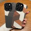 Vertical Grain Leather Shell Wood Printed Patterned Shockproof Soft Silicone Case with Camera Lens Full Protection for iPhone