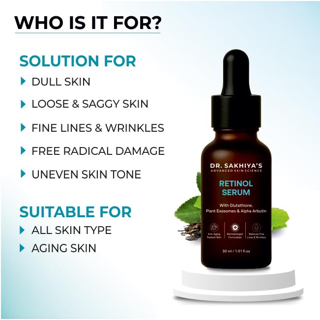 Dr. Sakhiya’s 2% Retinol Serum, Glutathione, Alpha Arbutin & Plant Exosomes | Anti-Aging, Dark Spot & Wrinkle Treatment | For All Skin Types | 30ml