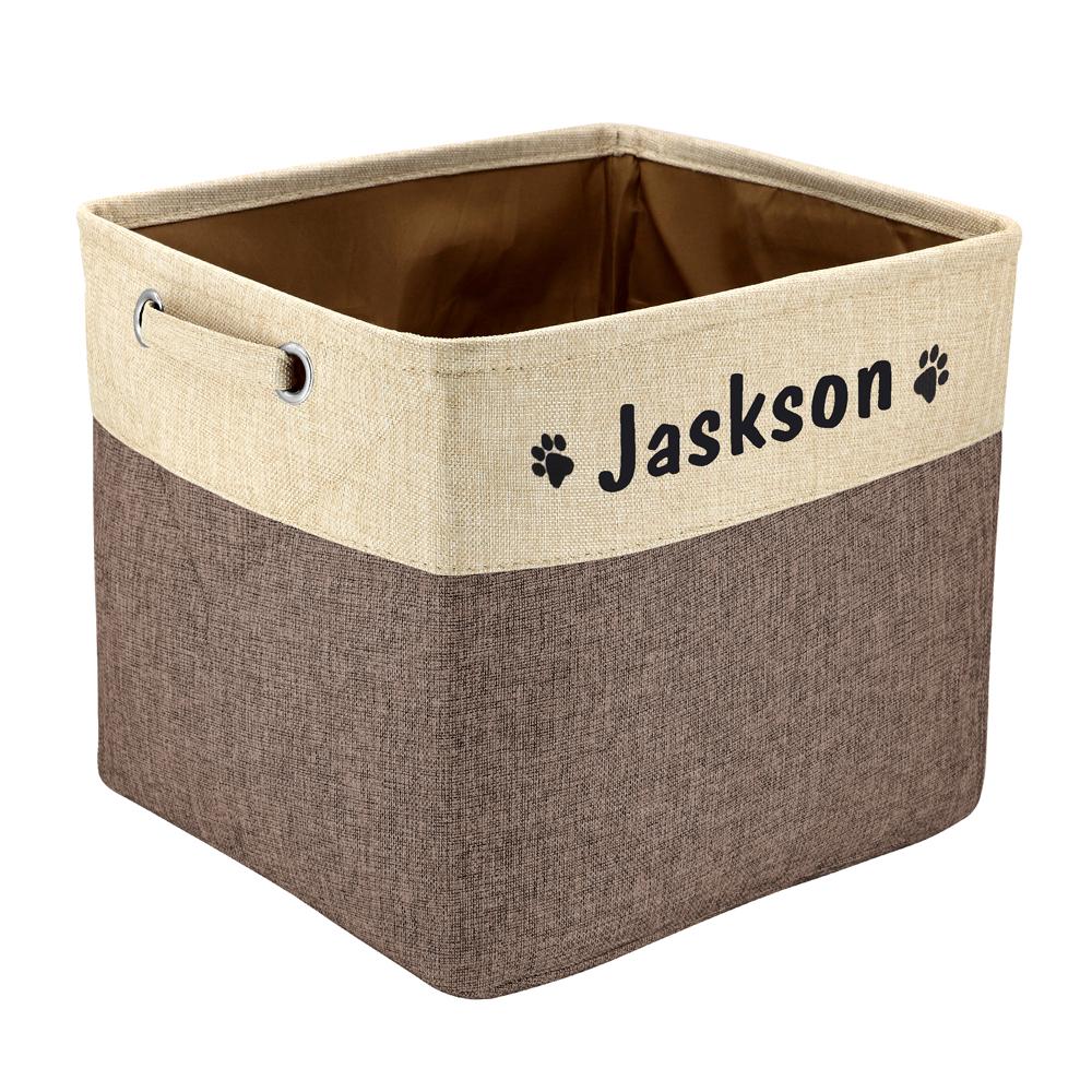 

Custom Dog Toy Basket Storage Box Free Print Pet Name Paw Dog Baskets Folding Pet Boxes For Toys Clothes Collars Pet Accessories 33x38x31cm коричневий