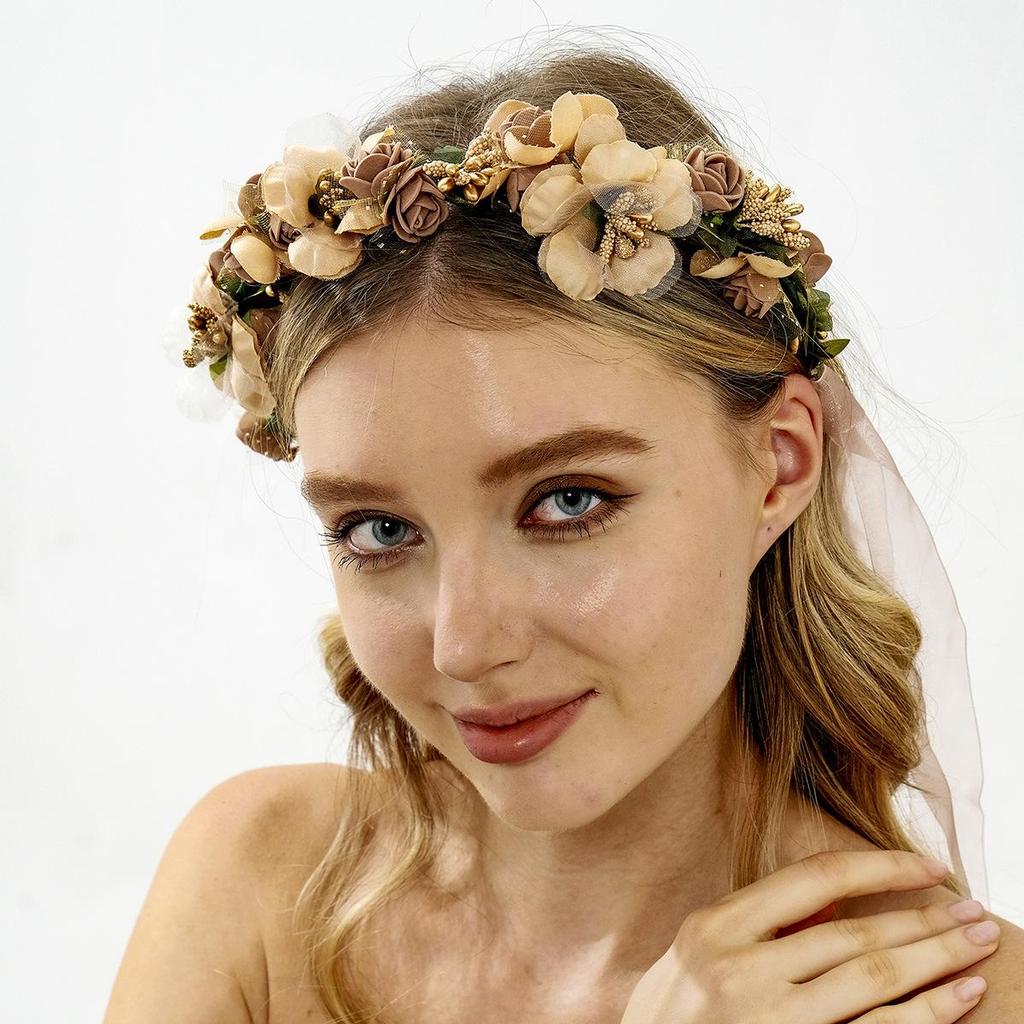Floral Fabric Wreath Headband for Bridal & Beach Photography