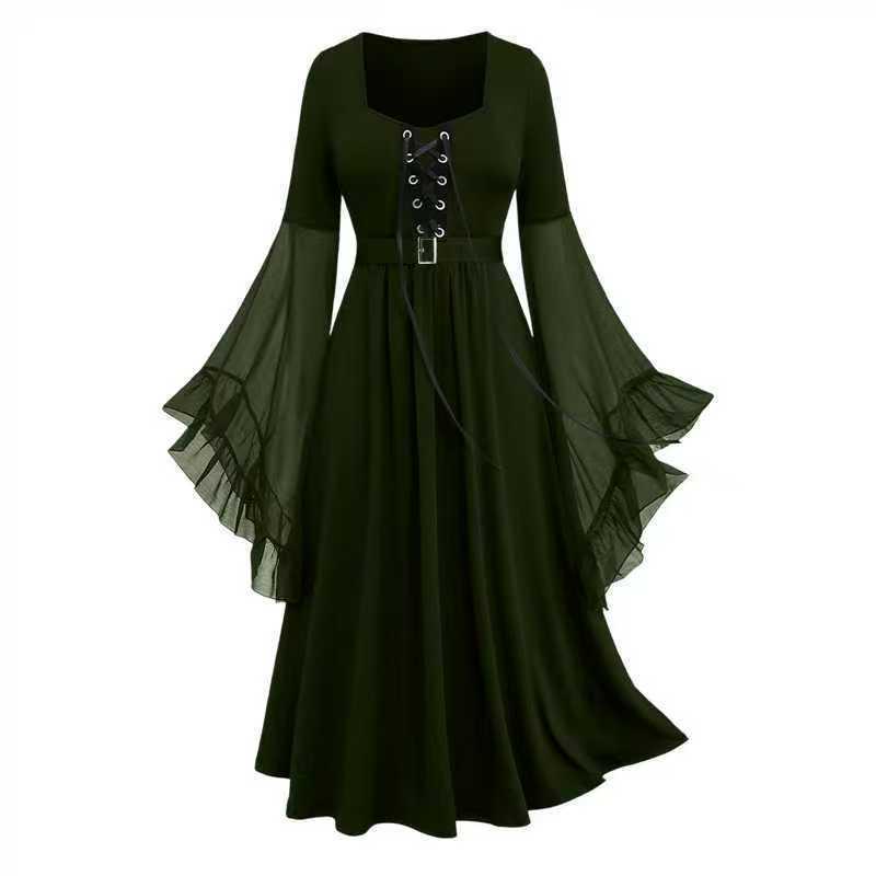 2024 Women's Halloween Witch Lace-Up Swing Dress