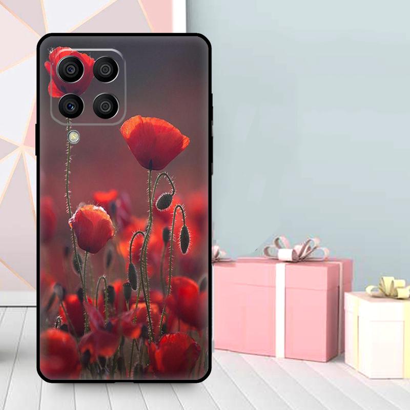 Red Corn Poppy Flower Case For Samsung Galaxy M56 M52 M32 M53 M16 M11 M21 M31 M35 M12 M13 M14 M15 M36 M55 M34 M54