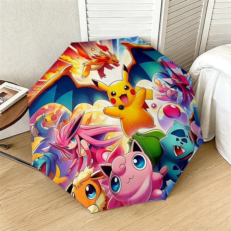 Pokemon World 8 Ribs 3Fold Black Glue Uv Protection Umbrella Sun Protection Rainproof Compact Folding Umbrella For Travel Daily Use C92410