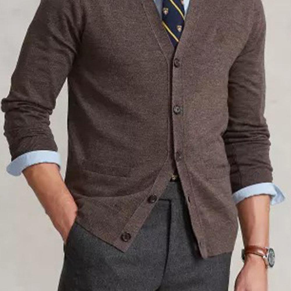 Polo Ralph Lauren Buttoned Wool Knit Sweater Men Sweater Brown MNPOSWE16820776-200