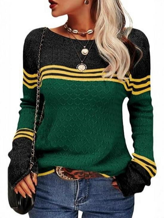 2025 European American Striped Color Block Knit Sweater: Autumn/Winter Women's Fashion Pullover
