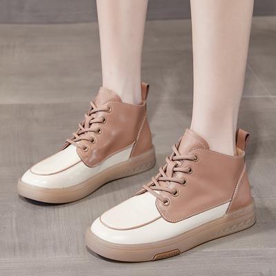 Leather High-top White Shoes Women New Comfortable Non-slip Small Leather Boots Soft Flat Bottom Short Boots Board Shoes
