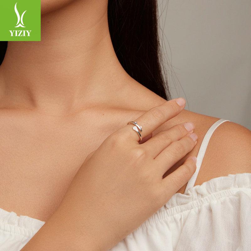 Ziyun S925 Silver Cat Open Ring with Pink Heart and Paw Print Design BSR316