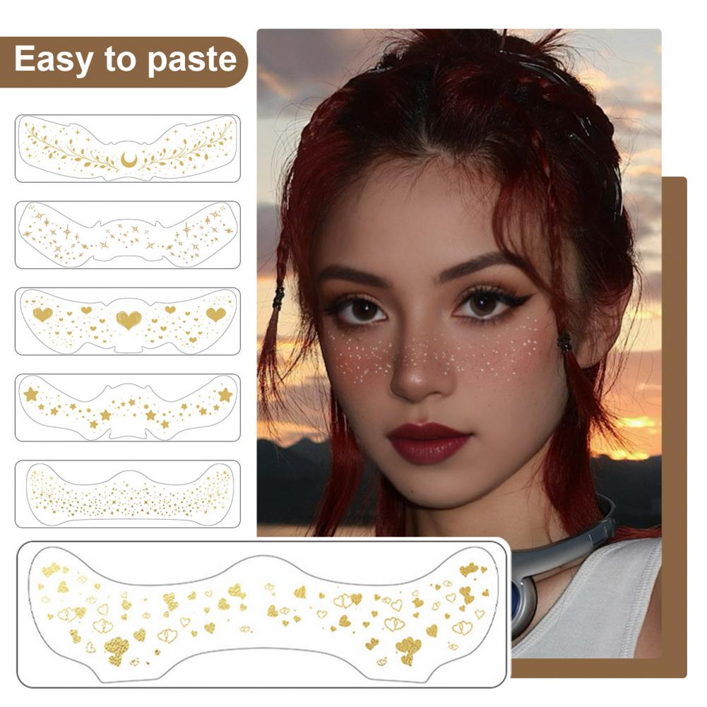 6Pcs Gold Glitter Freckles Face Tattoo Stickers Waterproof Artificial Freckle Patches Shimmering Makeup Speckles Freckle Tattoos